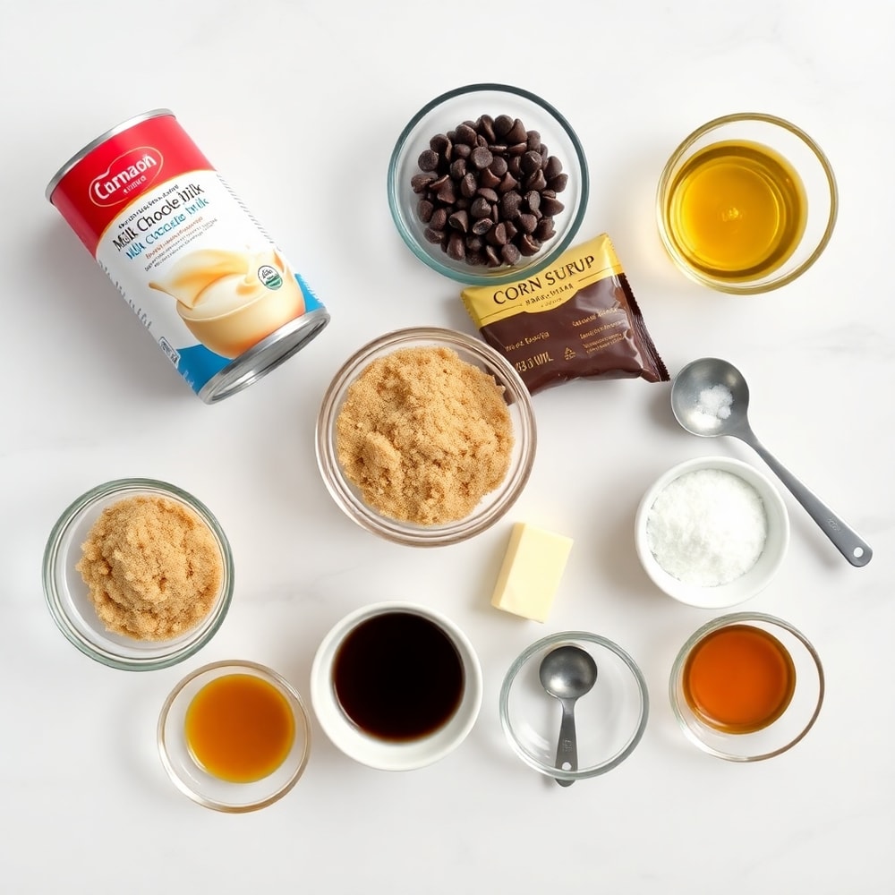 Raw ingredients for Caramel Crush Bars on a marble surface