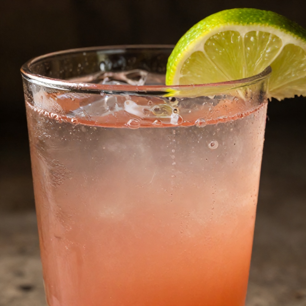 Glass of Keto Hibiscus Lime Sparkling Water with lime wheel garnish