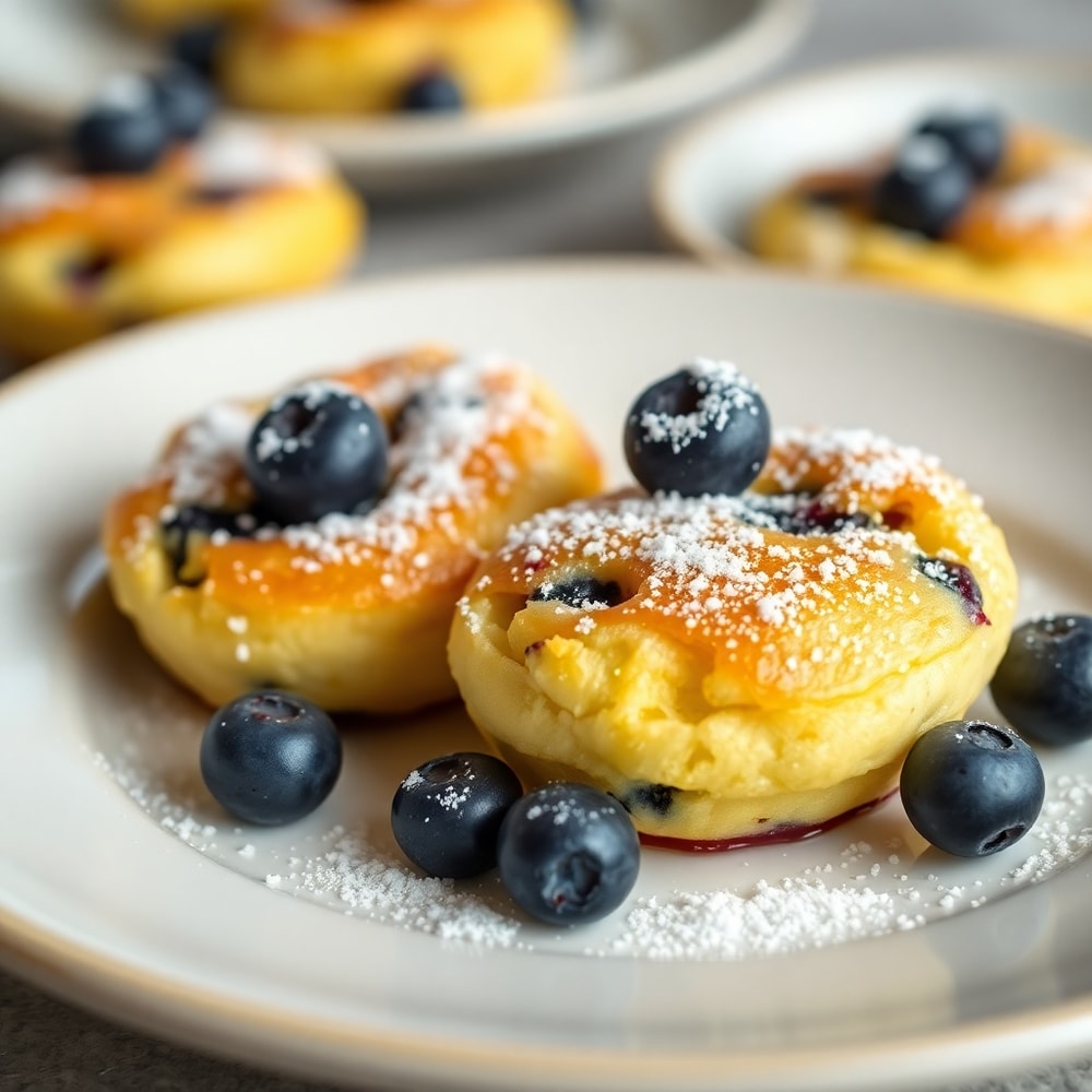 Lemon Blueberry Pancake Bites with powdered sugar