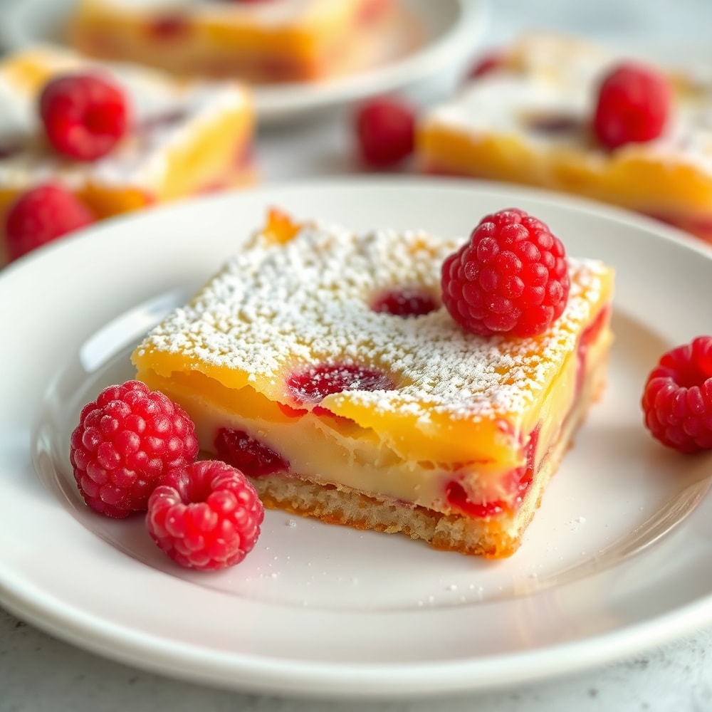 Lemon Raspberry Bars on a white plate