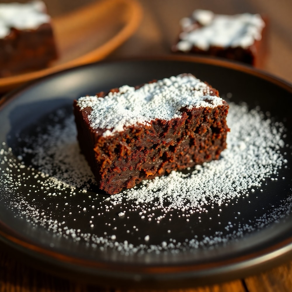 A perfect serving of Lunch Lady Brownies on a plate