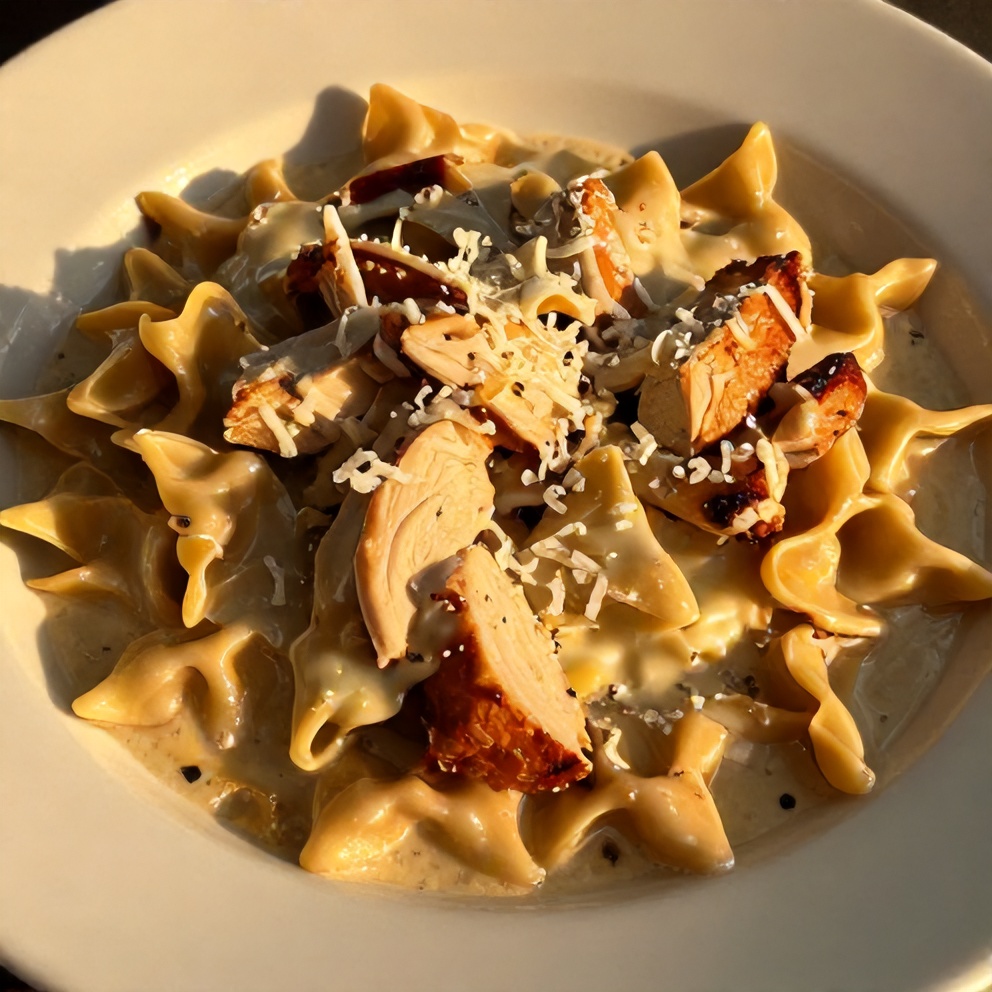 Plated Mozzarella Garlic Butter Chicken Bowties