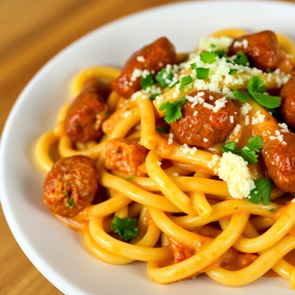 One-Pot Honey BBQ Sausage Pasta Final Dish