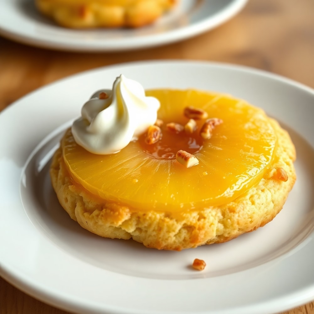 Pineapple Upside Down Sugar Cookies on a plate with a glass of milk