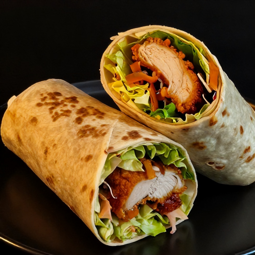 BBQ Chicken Wrap on a plate with a fork