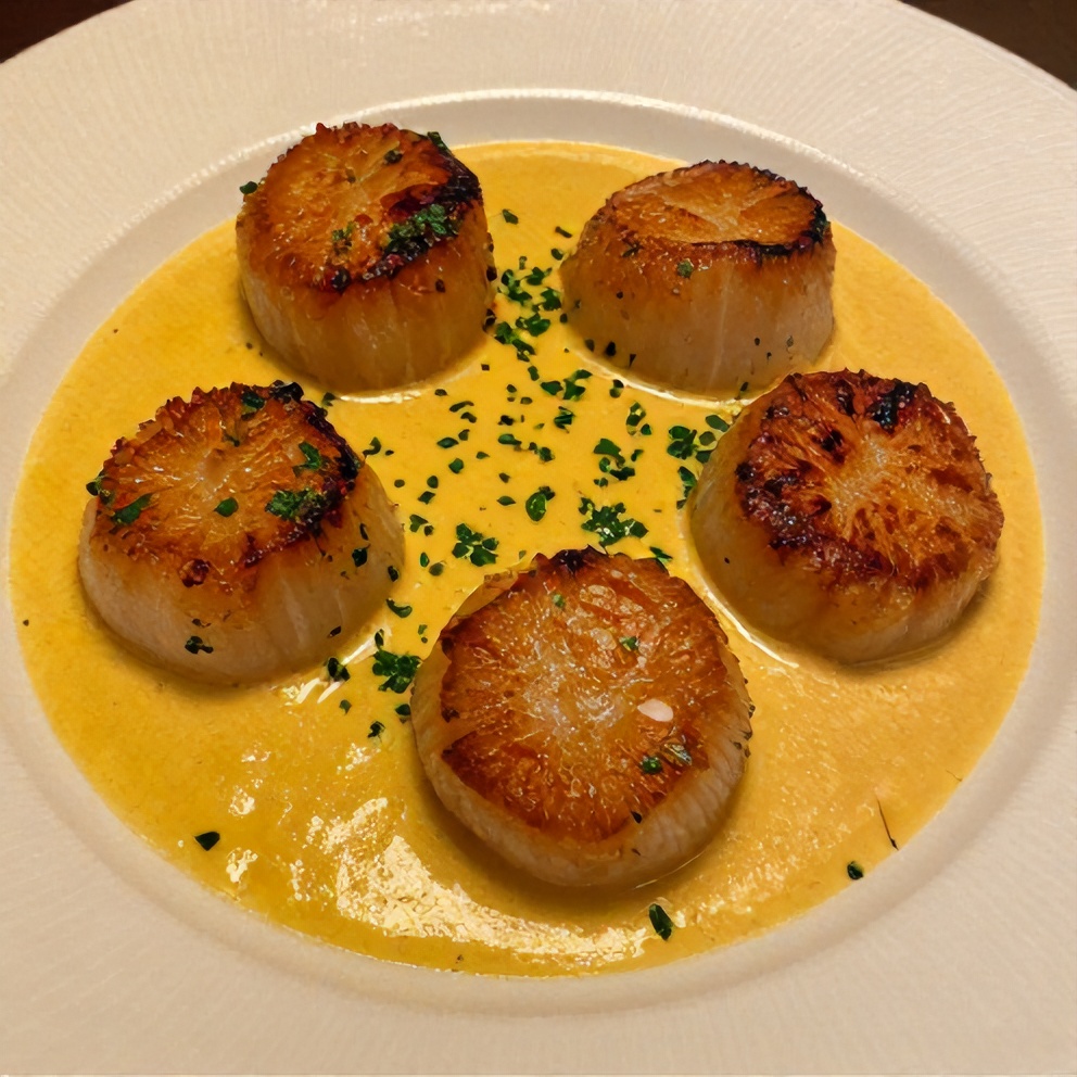 Plated Quick Cajun Scallops in Creamy Mustard Sauce