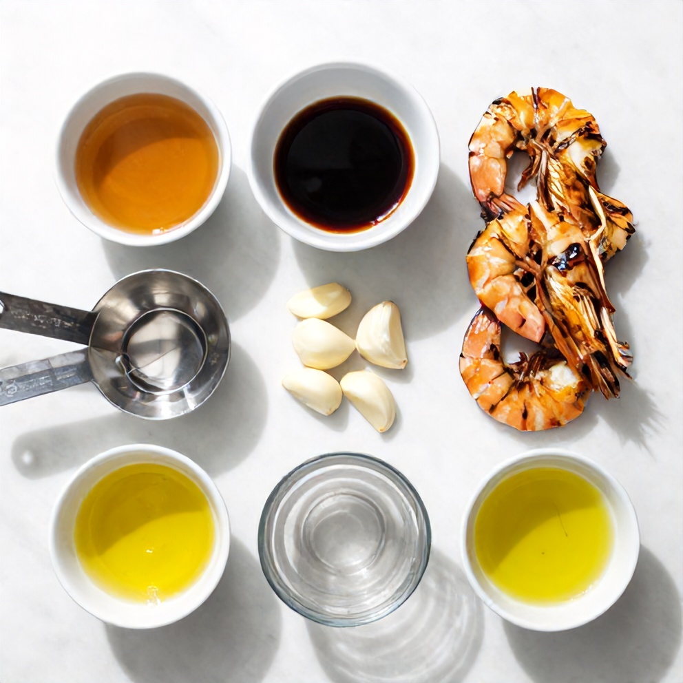 Raw ingredients for honey garlic grilled shrimp