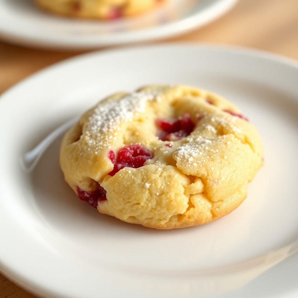 A single Raspberry Lemon Cookie on a white plate