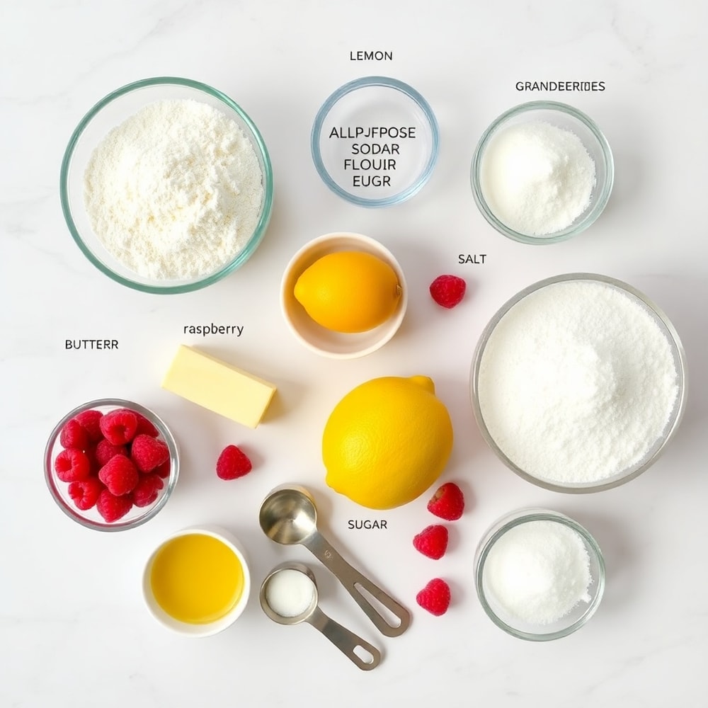 Raspberry Lemon Cookies ingredients on a marble counter