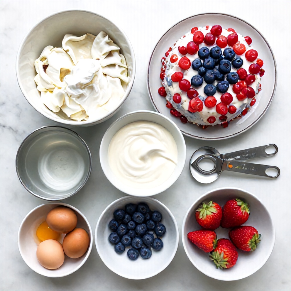 Raw ingredients for red, white, and blue poke cake
