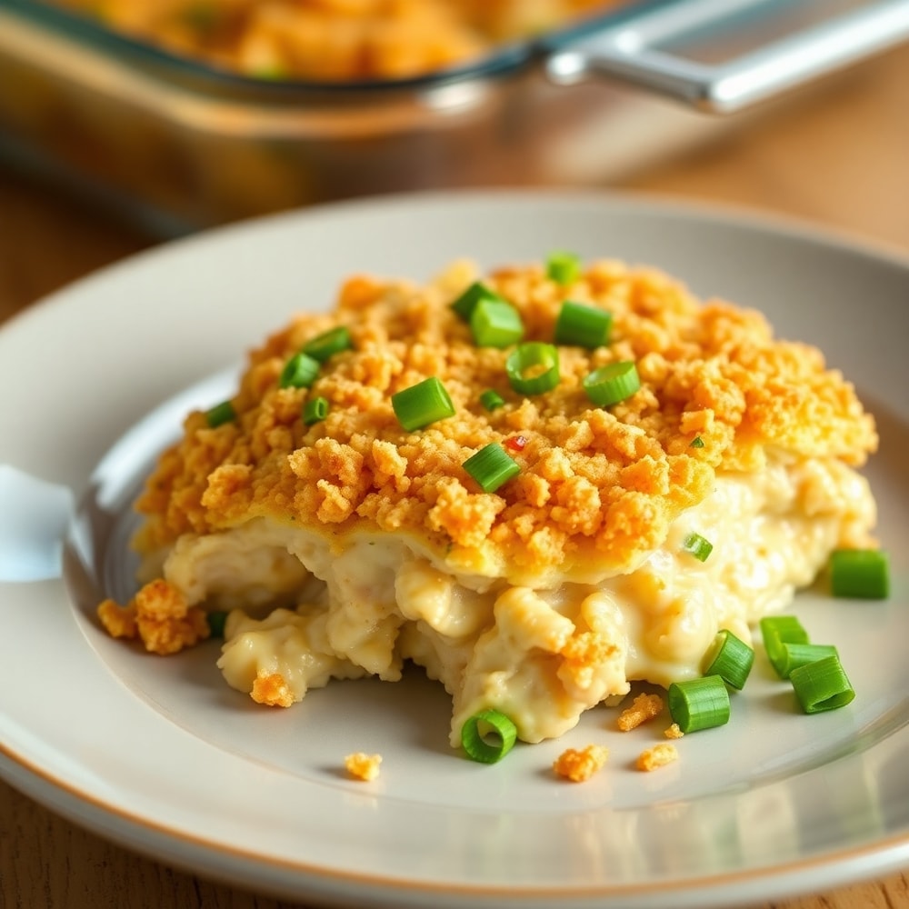 Crispy Ritz Cracker Chicken Casserole Served