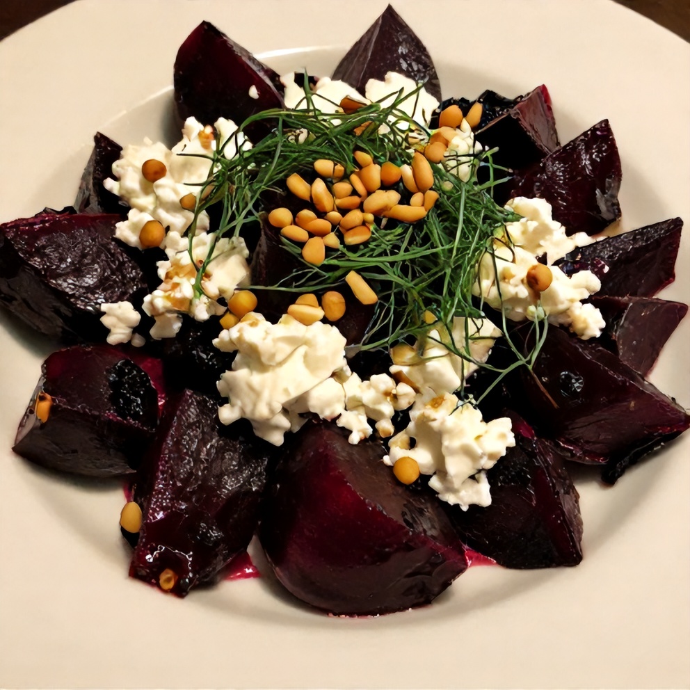 Plated Roasted Beet Salad with Feta and Dill