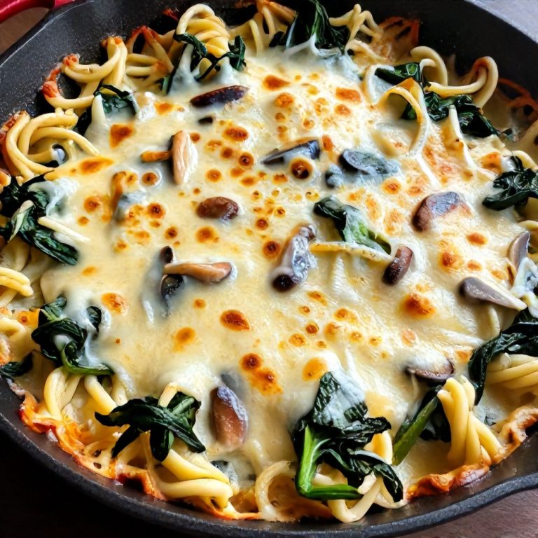 savory parmesan spinach mushroom pasta skillet