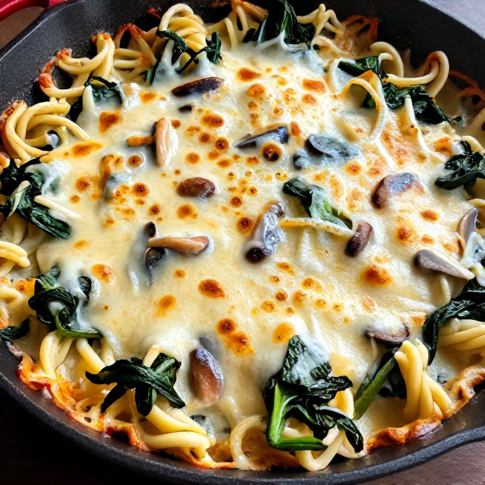 savory parmesan spinach mushroom pasta skillet