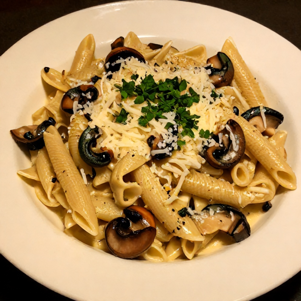 Parmesan Spinach Mushroom Pasta Skillet Ready to Serve