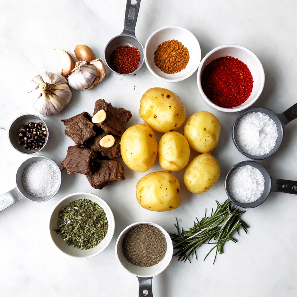 Raw Ingredients for Garlic Butter Beef Bites with Potatoes