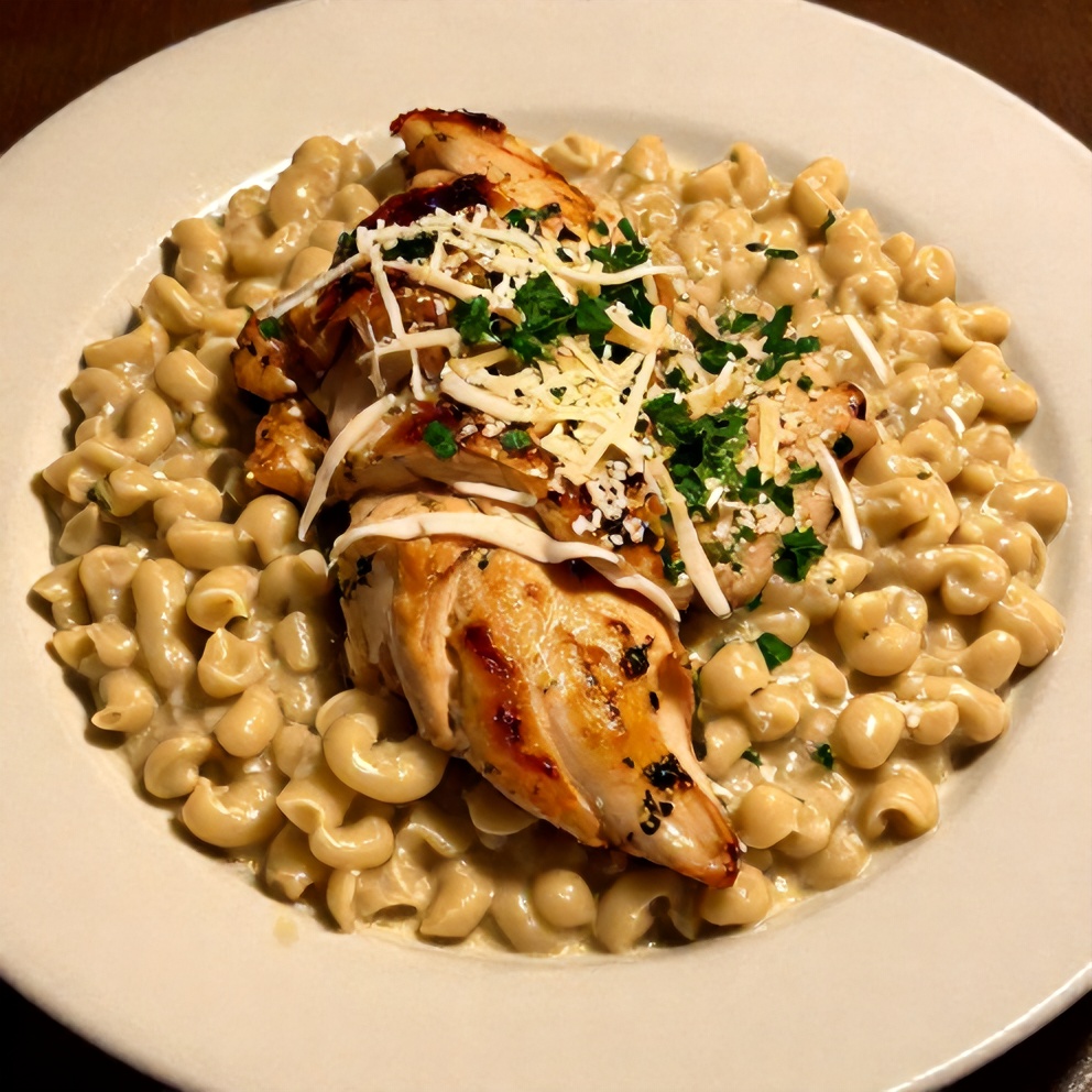 Plated Serving of Creamy Parmesan Herb Chicken with Orzo