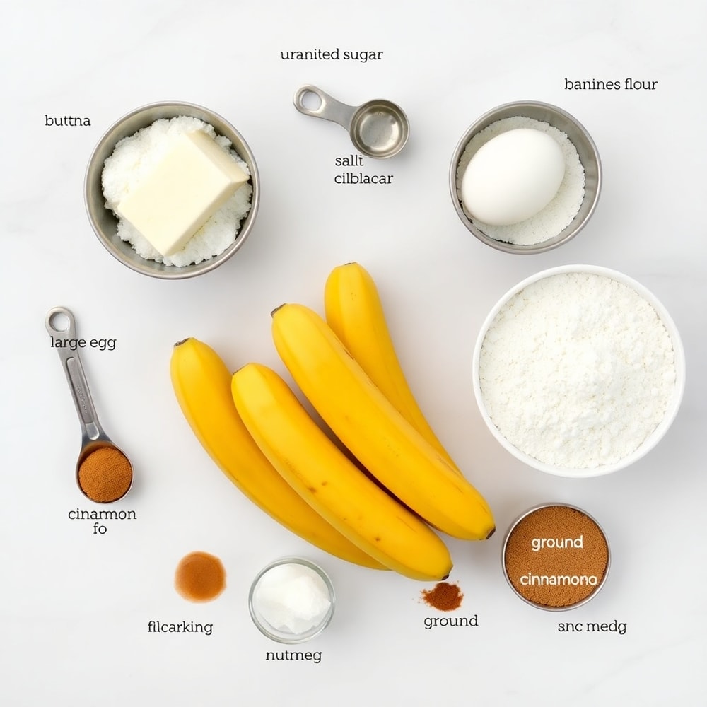 Banana, flour, sugar, and other ingredients for Banana Bread Cookies