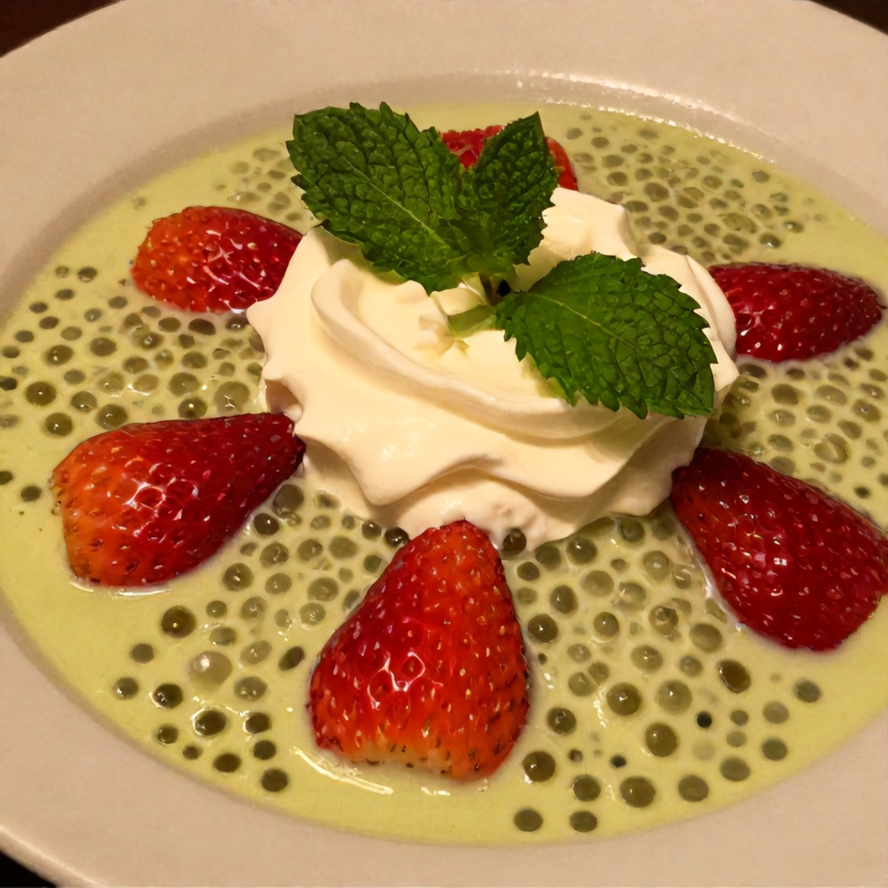 Plated Strawberry Matcha Sago Dessert