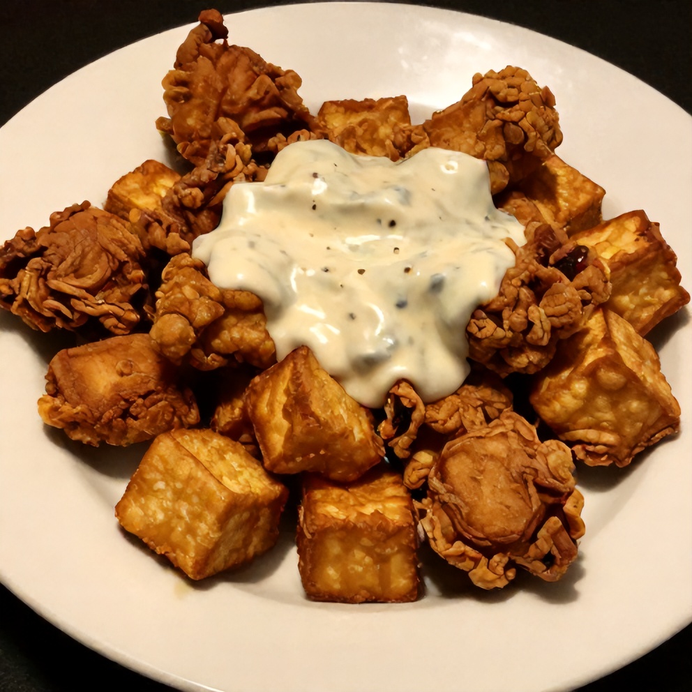 Plated vegan fried chicken made with tofu